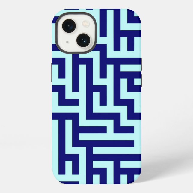 Blaues Labyrinth-Kunstmuster  iPhone Hülle (Rückseite)