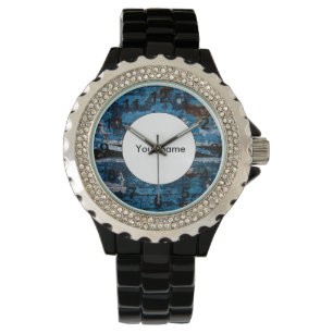 Blaues lackiertes Holz Armbanduhr
