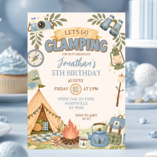 Blaues Lass uns Glamping-Geburtstag feiern Einladung