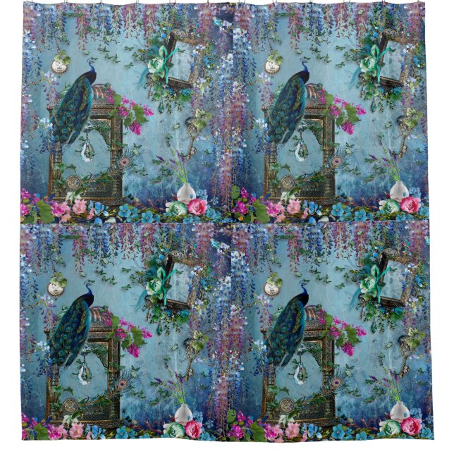 Blaues Lavendelrosa der Pfau-Garten-Glyzinien Duschvorhang (Vorderseite)