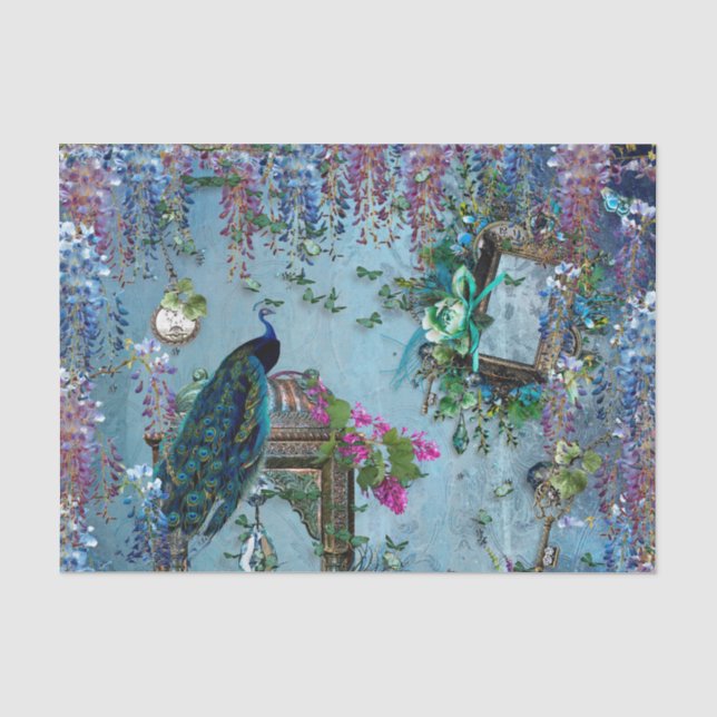 Blaues Lavendelrosa der Pfau-Garten-Glyzinien Seidenpapier (Vorderseite)