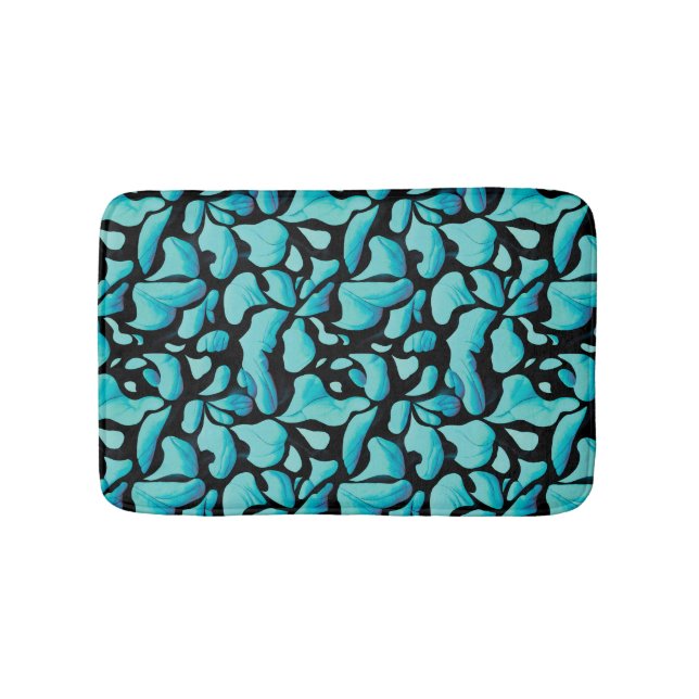 Blaues Leaf-Wiederholmuster Badematte (Vorderseite)