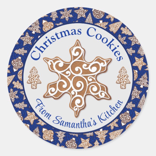 Blaues Lebkuchen hausgemachte Weihnachtskekse Runder Aufkleber (Vorderseite)