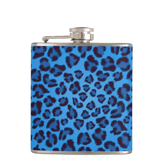 blaues Leopardbeschaffenheitsmuster Flachmann (Vorderseite)