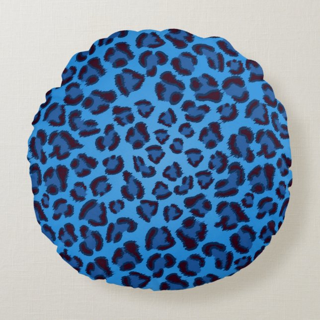 blaues Leopardbeschaffenheitsmuster Rundes Kissen (Vorderseite)