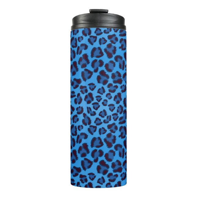blaues Leopardbeschaffenheitsmuster Thermosbecher (Vorderseite)