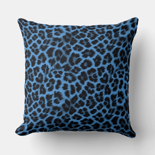 Blaues Leopardenmuster Kissen (Vorderseite)