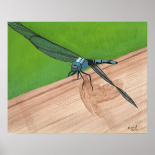 Blaues Libelle-Insekt auf einem Eisenbahnplakat Poster