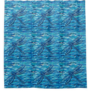 Blaues Libellenbild Duschvorhang