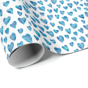 Blaues Liebesherzmuster Geschenkpapier