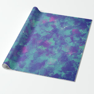 Blaues lila Abstraktes Pinselstrichdesign Geschenkpapier