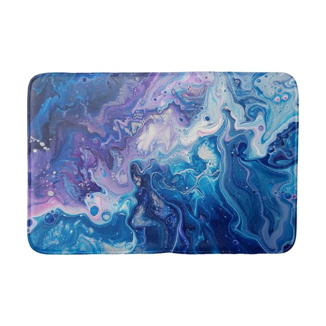 Blaues Lila Acrylic Pour Hübsch Water Liquid Badematte (Vorderseite)