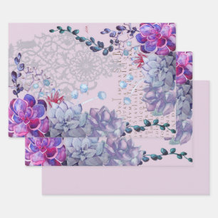 Blaues lila Aquarellbild Geschenkpapier Set