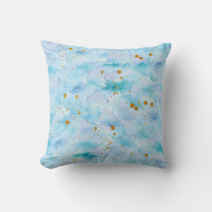 Blaues lila Aquarellkissen mit Goldplätzen Kissen