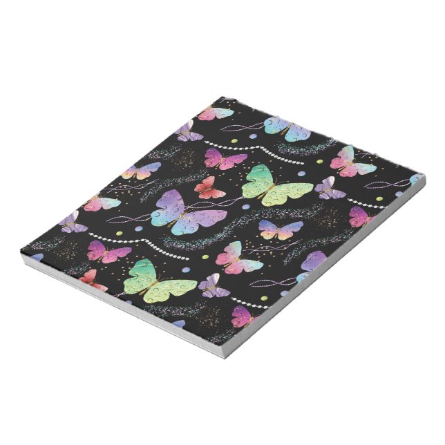 Blaues Lila-Chic-Schmetterlingsmuster Notizblock (Rotiert)