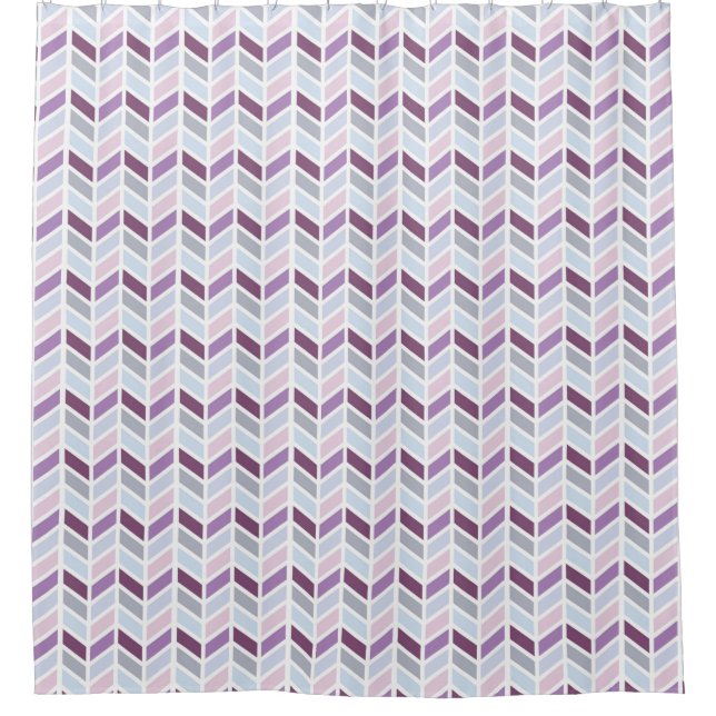 Blaues, Lila, graues Herringbone-Muster Duschvorhang (Vorderseite)