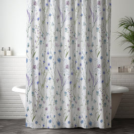 Blaues Lila Hübsches Wildblume Blumenmuster Duschvorhang