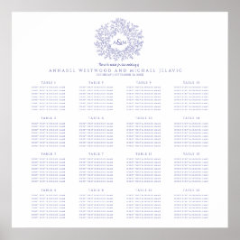 Blaues lila Monogramm 16 Tabelle Hochzeitstabelle Poster