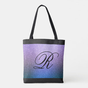 Blaues Lila Ombre-Glitzer-Design mit Monogram Tasche