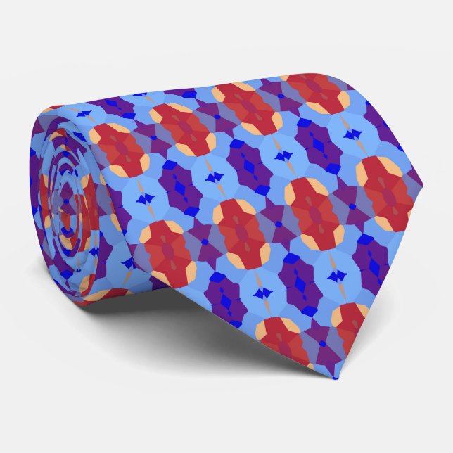Blaues Lila Orangenmuster Krawatte (Gerollt)