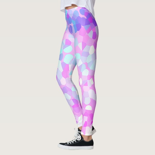 Blaues lila rosa grünes Pastellmosaik Abstrakt Leggings (Links)