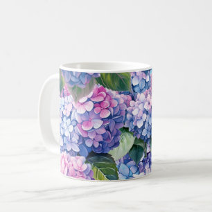 Blaues Lila rosa Hydrangea-Muster Kaffeetasse