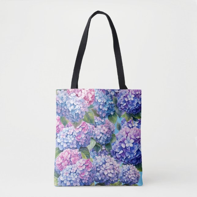 Blaues Lila rosa Hydrangea-Muster Tasche (Vorderseite)
