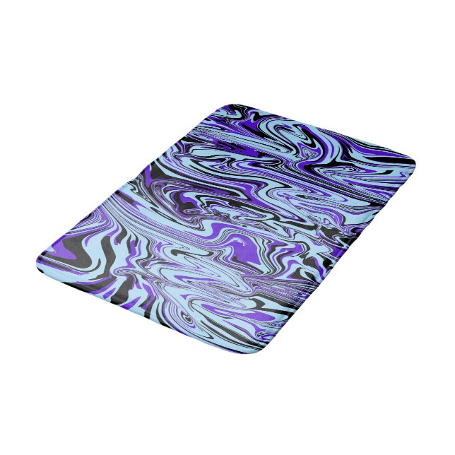 Blaues Lila Schwarzes Elegantes Mod-Muster Badematte (Schrägansicht)