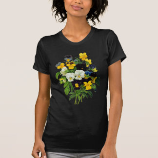 Blaues lila und gelbes Stiefmütterchen durch T-Shirt
