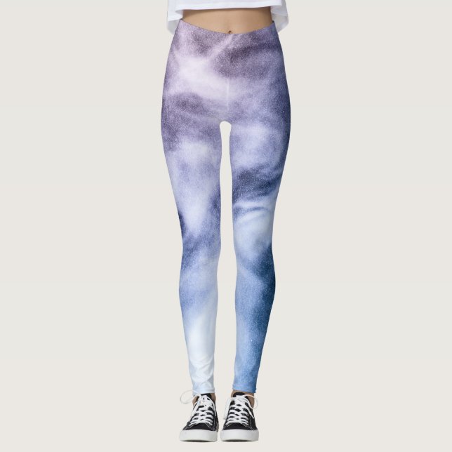 Blaues lila Weiß abstrakte himmlische Wolken rauch Leggings (Vorderseite)