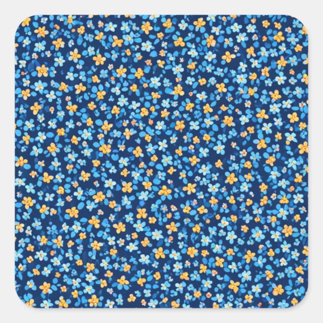 Blaues Little-Blume-Muster Quadratischer Aufkleber (Vorderseite)