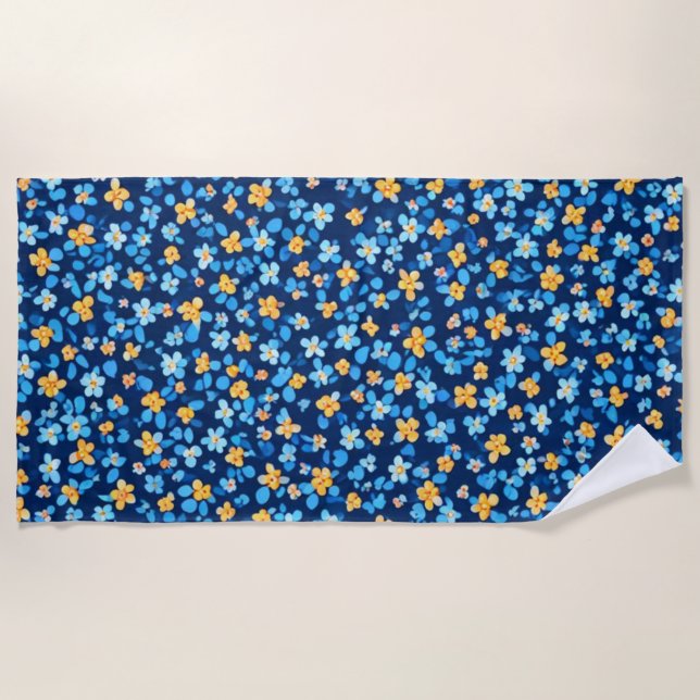 Blaues Little-Blume-Muster Strandtuch (Vorderseite)