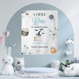Blaues Little Boo Halloween-Baby-Shower Wandteppich