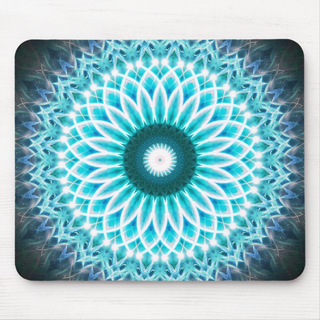 Blaues Lotus-NeonMandala Mousepad (Vorne)