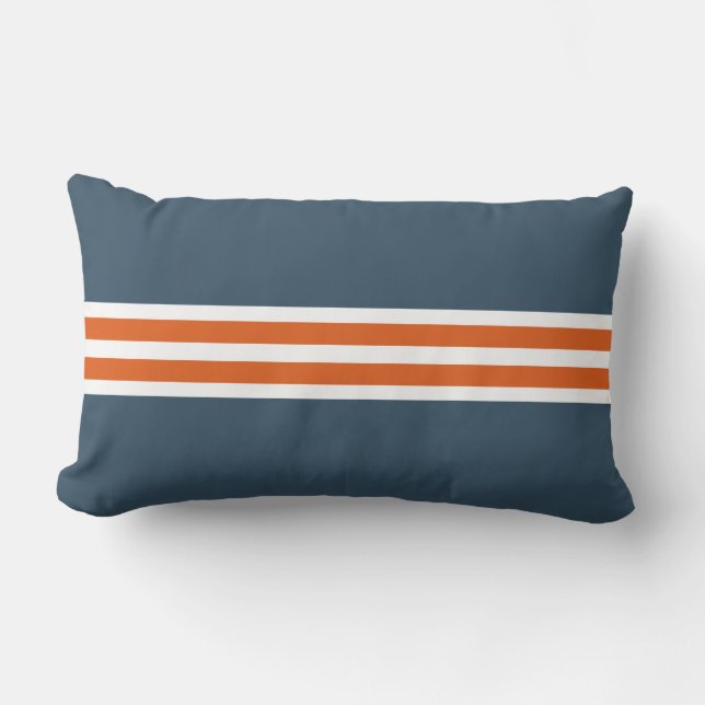 Blaues lumbales Kissen mit den orange u. weißen (Vorderseite)