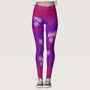 Blaues Luminous-Netz mit Blume 01 Rot BG Leggings
