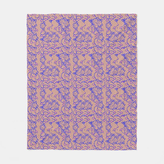 Blaues Luminous-Netz mit Blume 02b LOrange BG Fleecedecke (Vorderseite)