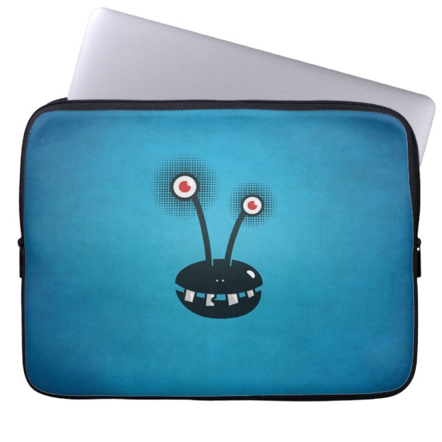 Blaues lustiges HalbtonCartoon-alien Laptopschutzhülle (Vorderseite)