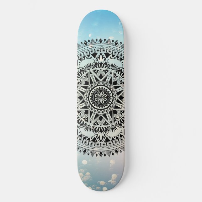 Blaues Mandala Geometrisches Abstraktes Muster Skateboard (Vorderseite)