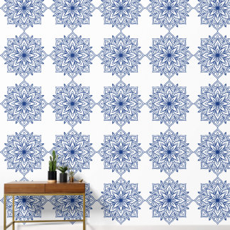 blaues Mandala geometrisches nahtloses Muster deko Tapete