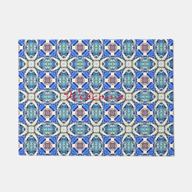 Blaues Mandala-Herz Muster Thunder_Cove Fußmatte (Vorderseite)