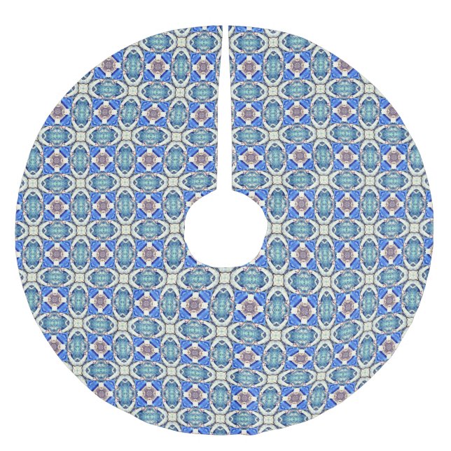 Blaues Mandala-Herz Muster Thunder_Cove Polyester Weihnachtsbaumdecke (Vorderseite)