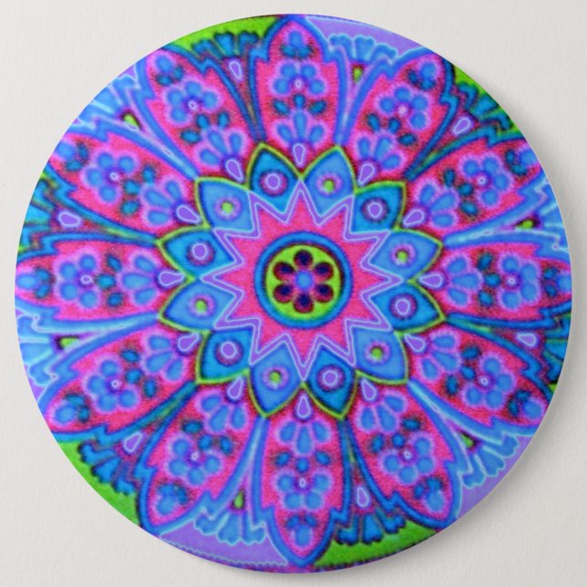 Blaues Mandala-Mode-Knopf-Schmuck-Ahlen-Button Button (Vorderseite)