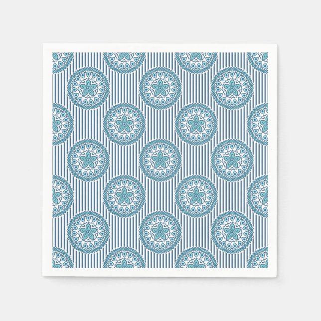 Blaues Mandala-Muster auf gestreiftem Hintergrund Serviette (Vorderseite)