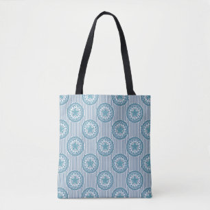 Blaues Mandala-Muster auf gestreiftem Hintergrund Tasche