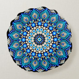 Blaues Mandala-Muster-Wurfkissen Boho-Dekoratives Rundes Kissen