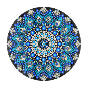 Blaues Mandala-Muster-Wurfkissen Boho-Dekoratives  Schneidebrett