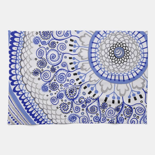 Blaues Mandala-Tee-Tuch Geschirrtuch (Horizontal)