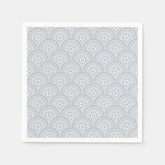 Blaues Mandala-Wellenmuster auf weißem Hintergrund Serviette (Vorderseite)