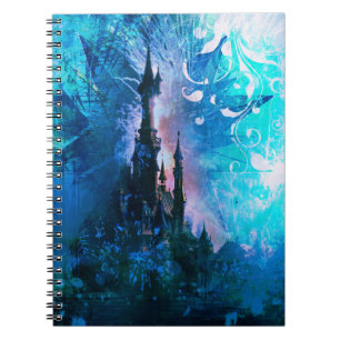 Blaues Märchen-Fantasie-Schloss-Schmutz-Notizbuch Notizblock